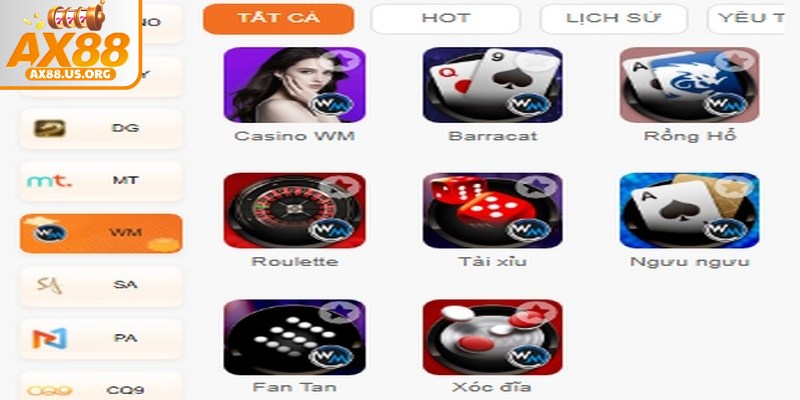 Kho trò chơi hấp dẫn với nhiều siêu phẩm tại Casino AX88