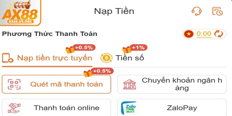 Quy trình thực hiện nạp tiền AX88 rất đơn giản